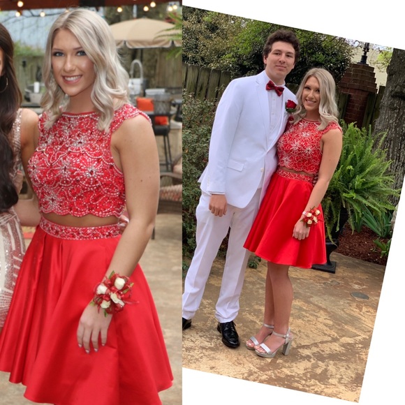 Let’s Dresses Lets Brand Red 2 Piece Formal Prom Dress Size Small 2